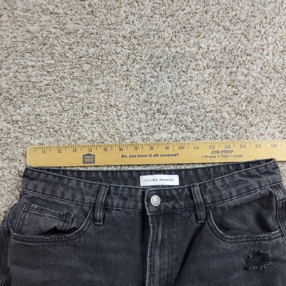 Flying Monkey Jeans Womens 30 Black Crop High Rise Distressed Dark Wash Denim - Picture 2 of 7